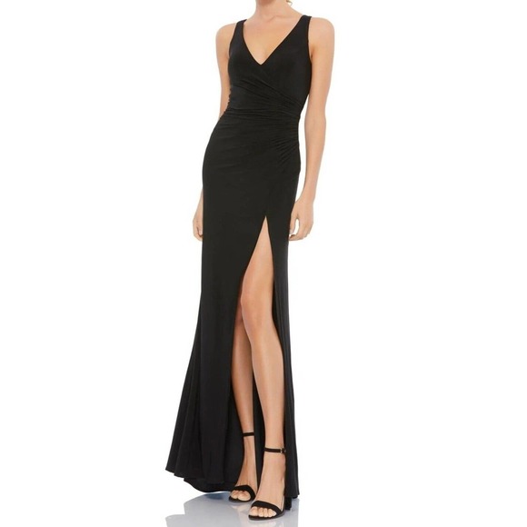 Mac Duggal Dresses & Skirts - MAC DUGGAL IEENA Faux Wrap Thigh High Slit V-Neck Sleeveless Gown Size 12 0071